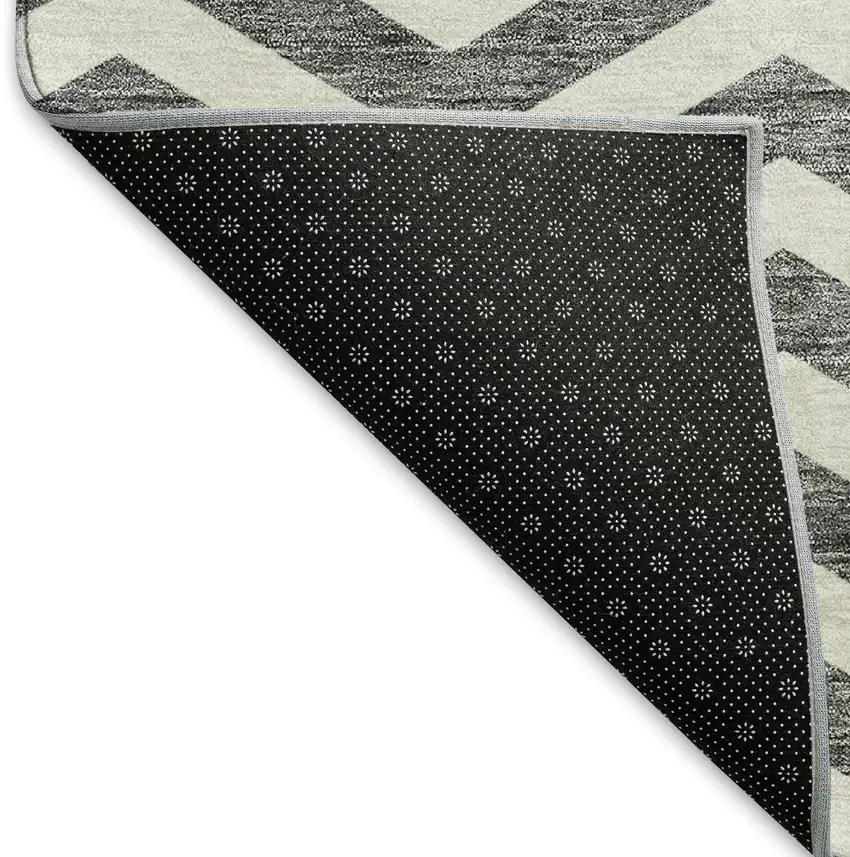 Gray And Ivory Chevron Washable Area Rug With UV Protection Photo 7