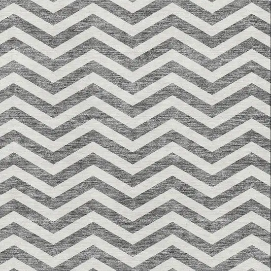 Gray And Ivory Chevron Washable Area Rug With UV Protection Photo 3