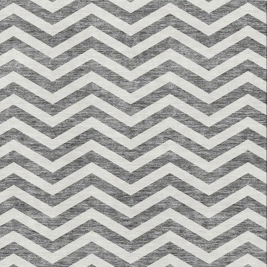 Gray And Ivory Chevron Washable Area Rug With UV Protection Photo 3