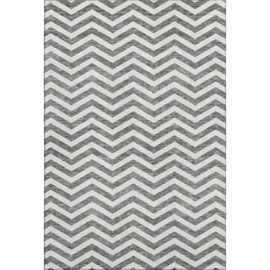 Gray And Ivory Chevron Washable Area Rug With UV Protection Photo 1
