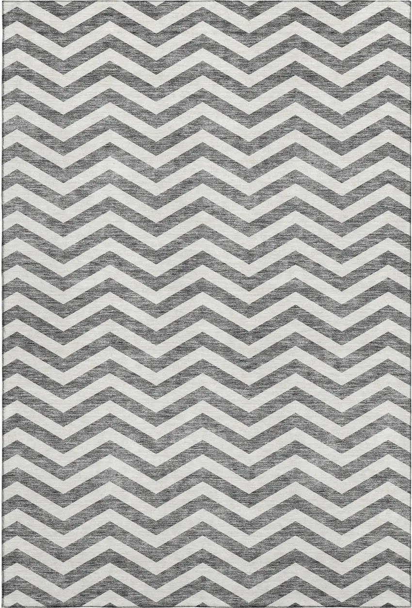 Gray And Ivory Chevron Washable Area Rug With UV Protection Photo 1
