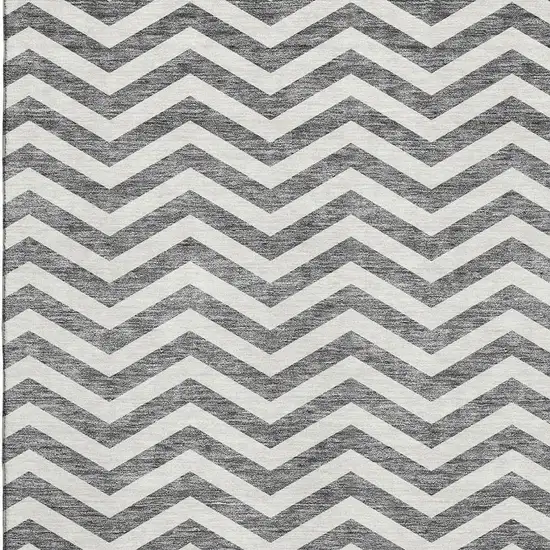 Gray And Ivory Chevron Washable Area Rug With UV Protection Photo 3