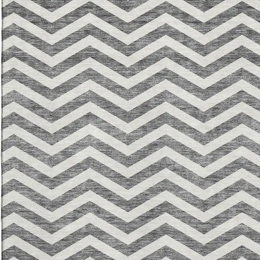 Gray And Ivory Chevron Washable Area Rug With UV Protection Photo 3