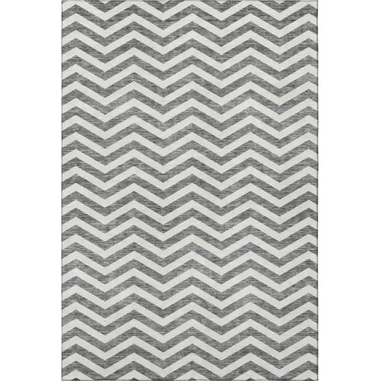 Gray And Ivory Chevron Washable Area Rug With UV Protection Photo 4