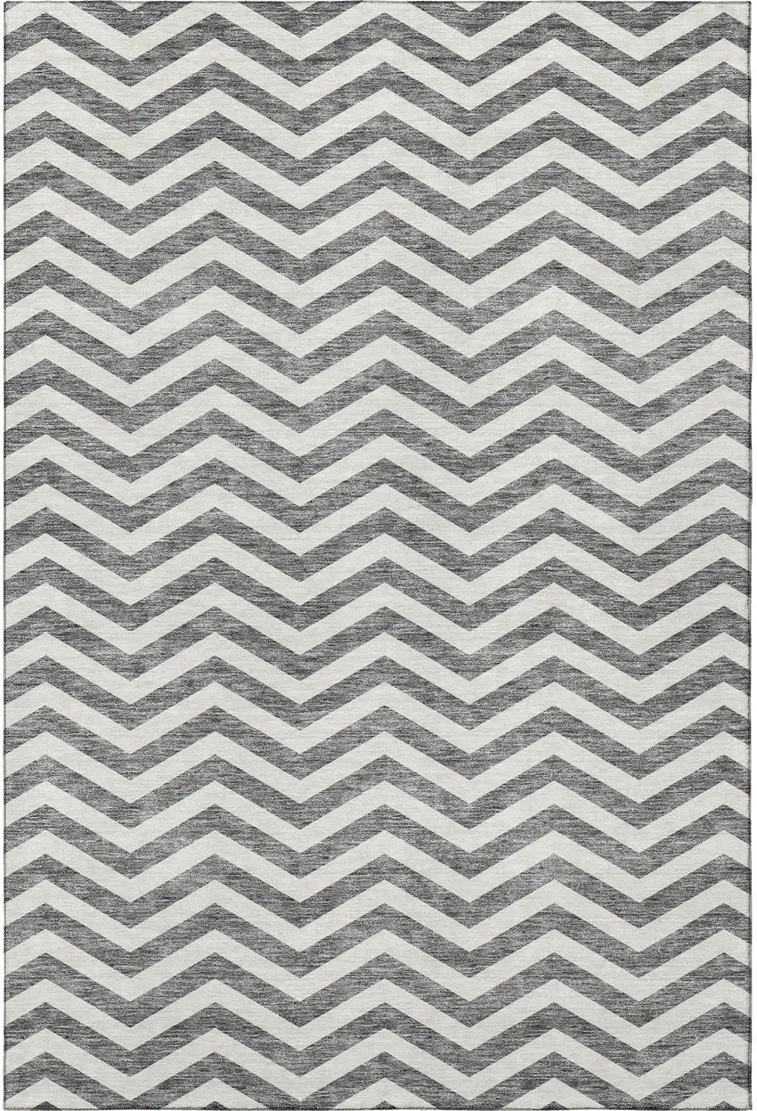 Gray And Ivory Chevron Washable Area Rug With UV Protection Photo 4