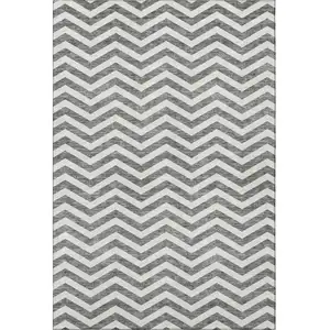 Photo of Gray And Ivory Chevron Washable Area Rug With UV Protection