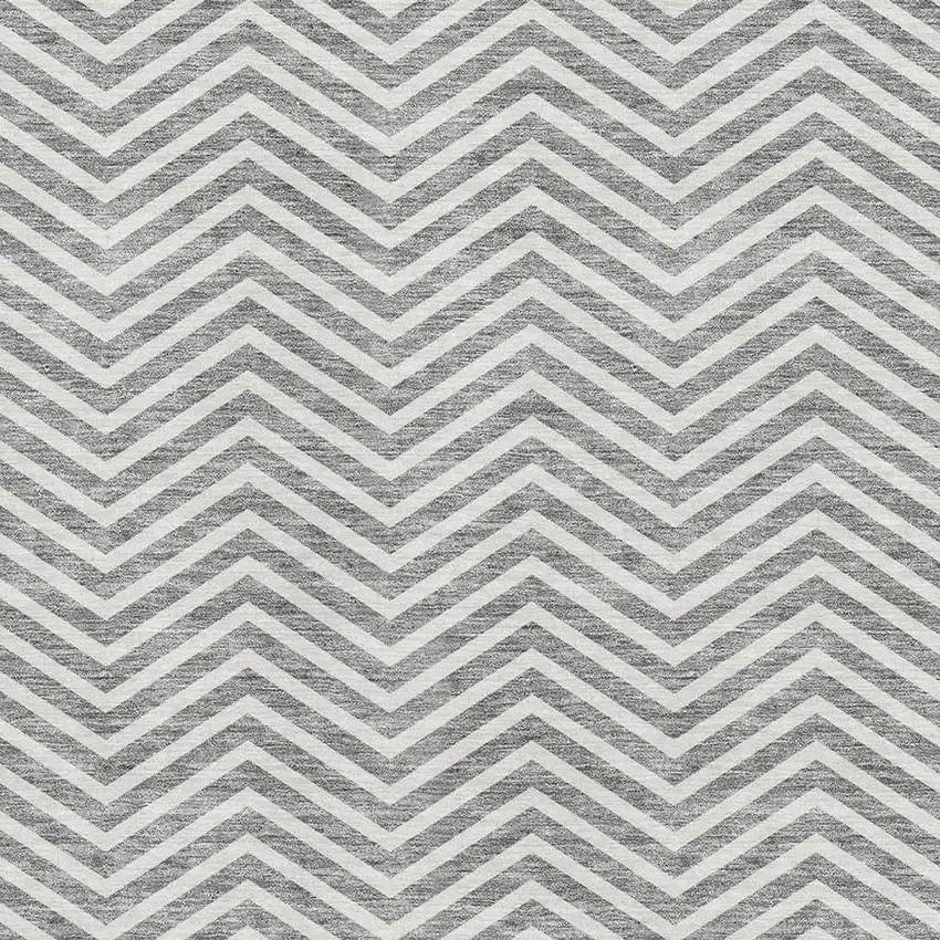 Gray And Ivory Chevron Washable Area Rug With UV Protection Photo 2