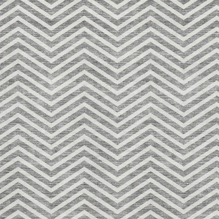 Gray And Ivory Chevron Washable Area Rug With UV Protection Photo 2