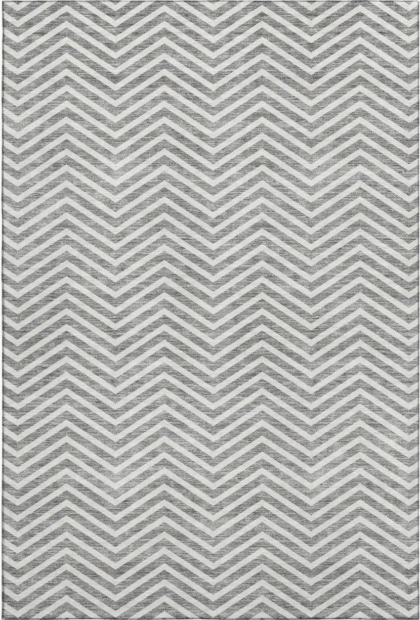 Gray And Ivory Chevron Washable Area Rug With UV Protection Photo 1