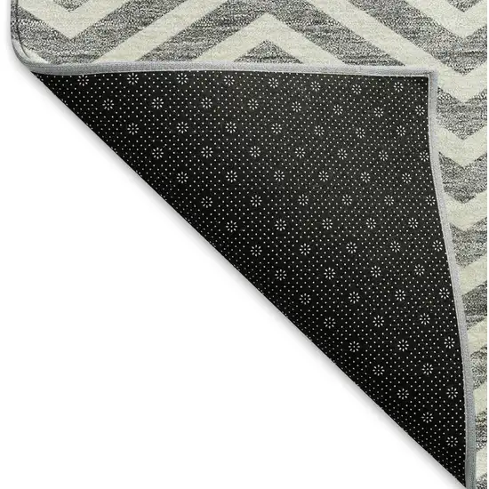 Gray And Ivory Chevron Washable Area Rug With UV Protection Photo 6