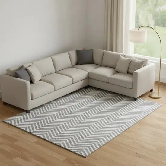 Gray And Ivory Chevron Washable Area Rug With UV Protection Photo 1