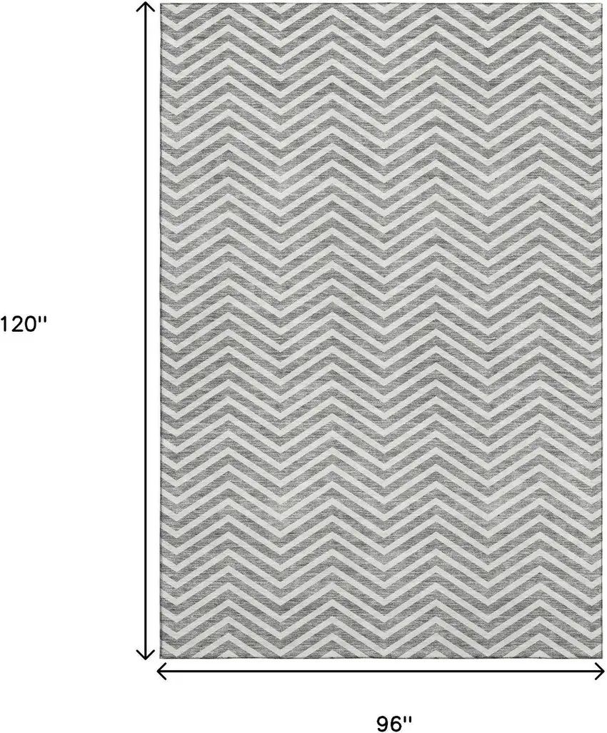 Gray And Ivory Chevron Washable Area Rug With UV Protection Photo 8