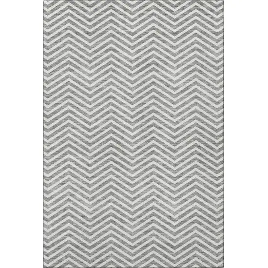Gray And Ivory Chevron Washable Area Rug With UV Protection Photo 3