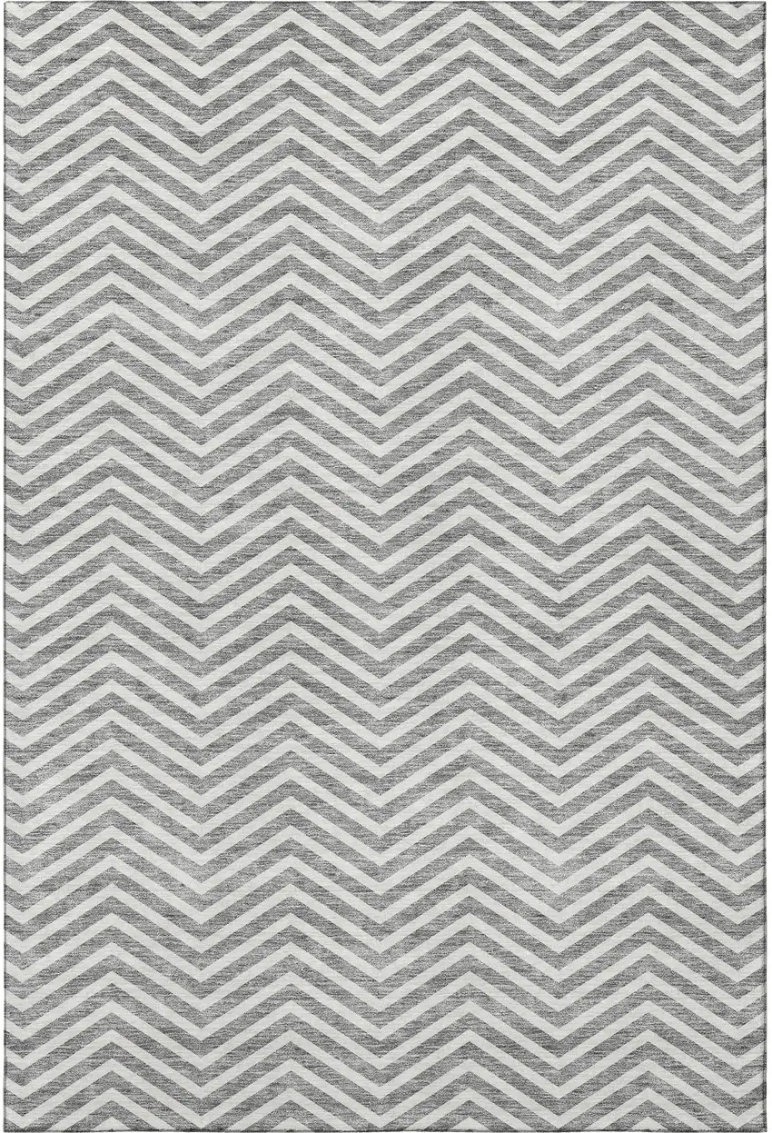 Gray And Ivory Chevron Washable Area Rug With UV Protection Photo 3