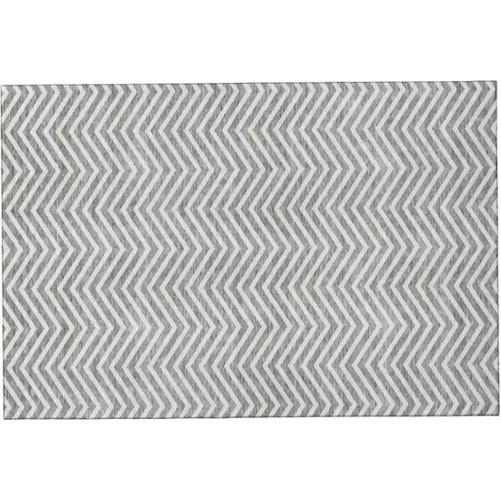 Gray And Ivory Chevron Washable Area Rug With UV Protection Photo 2
