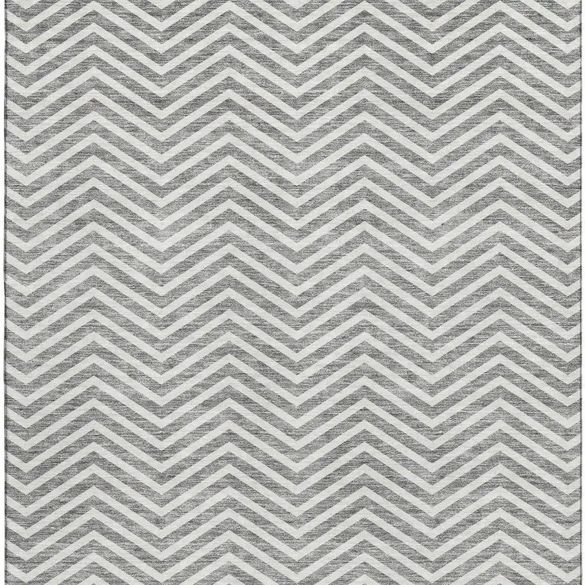 Gray And Ivory Chevron Washable Area Rug With UV Protection Photo 2
