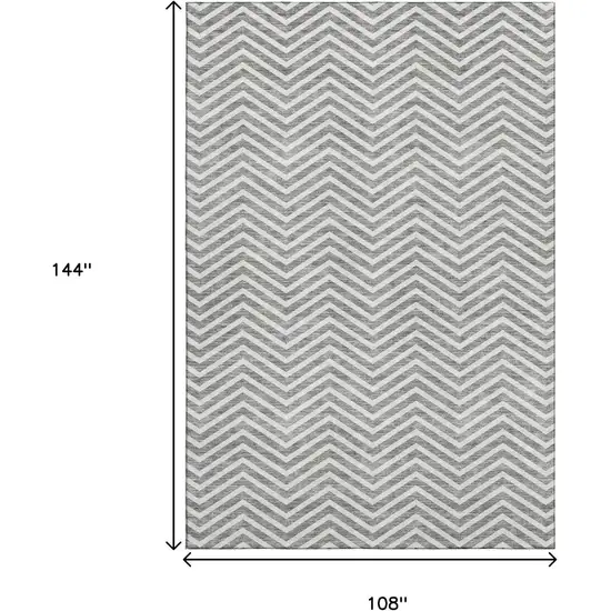 Gray And Ivory Chevron Washable Area Rug With UV Protection Photo 9