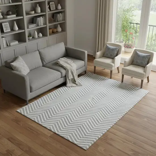 Gray And Ivory Chevron Washable Area Rug With UV Protection Photo 1
