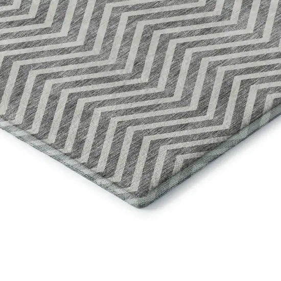 Gray And Ivory Chevron Washable Area Rug With UV Protection Photo 6