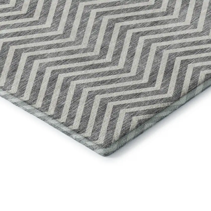 Gray And Ivory Chevron Washable Area Rug With UV Protection Photo 6