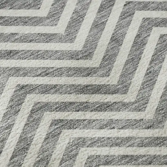 Gray And Ivory Chevron Washable Area Rug With UV Protection Photo 8