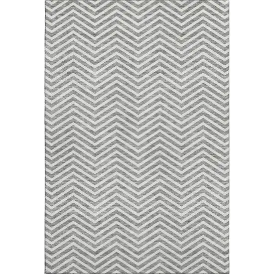 Gray And Ivory Chevron Washable Area Rug With UV Protection Photo 1