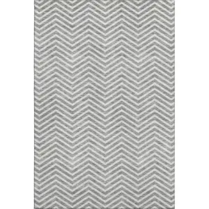 Photo of Gray And Ivory Chevron Washable Area Rug With UV Protection