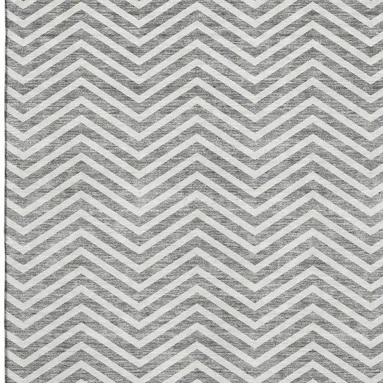 Gray And Ivory Chevron Washable Area Rug With UV Protection Photo 2