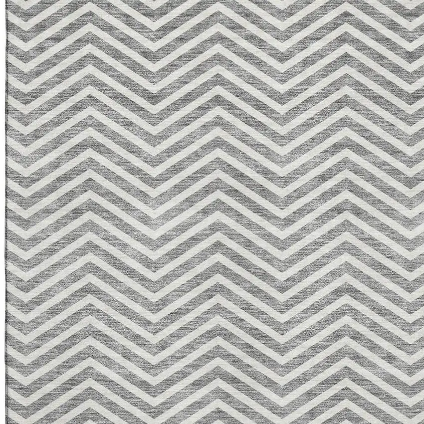 Gray And Ivory Chevron Washable Area Rug With UV Protection Photo 2