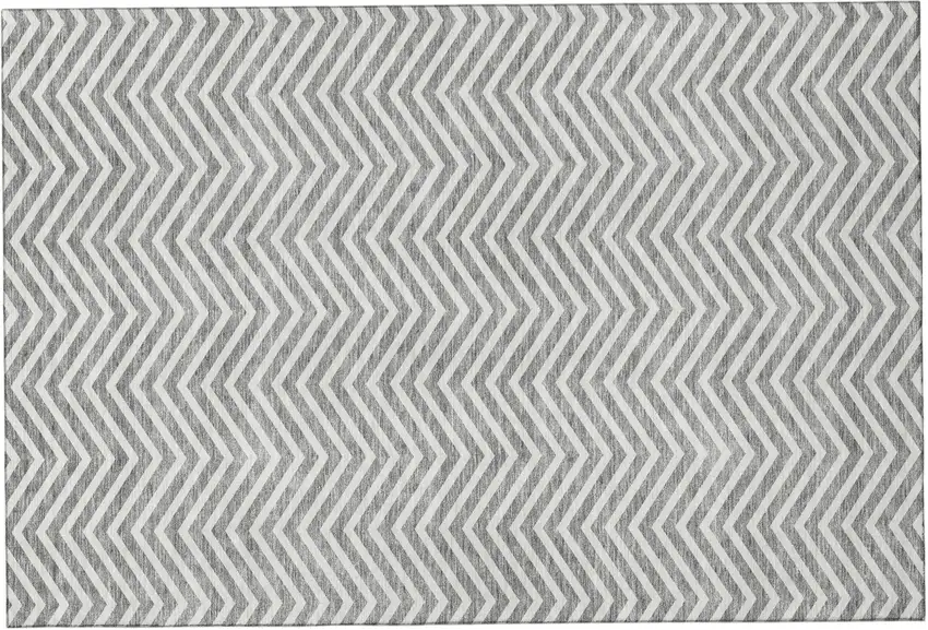 Gray And Ivory Chevron Washable Area Rug With UV Protection Photo 2