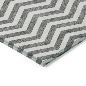 Photo of Gray And Ivory Chevron Washable Indoor Outdoor Area Rug