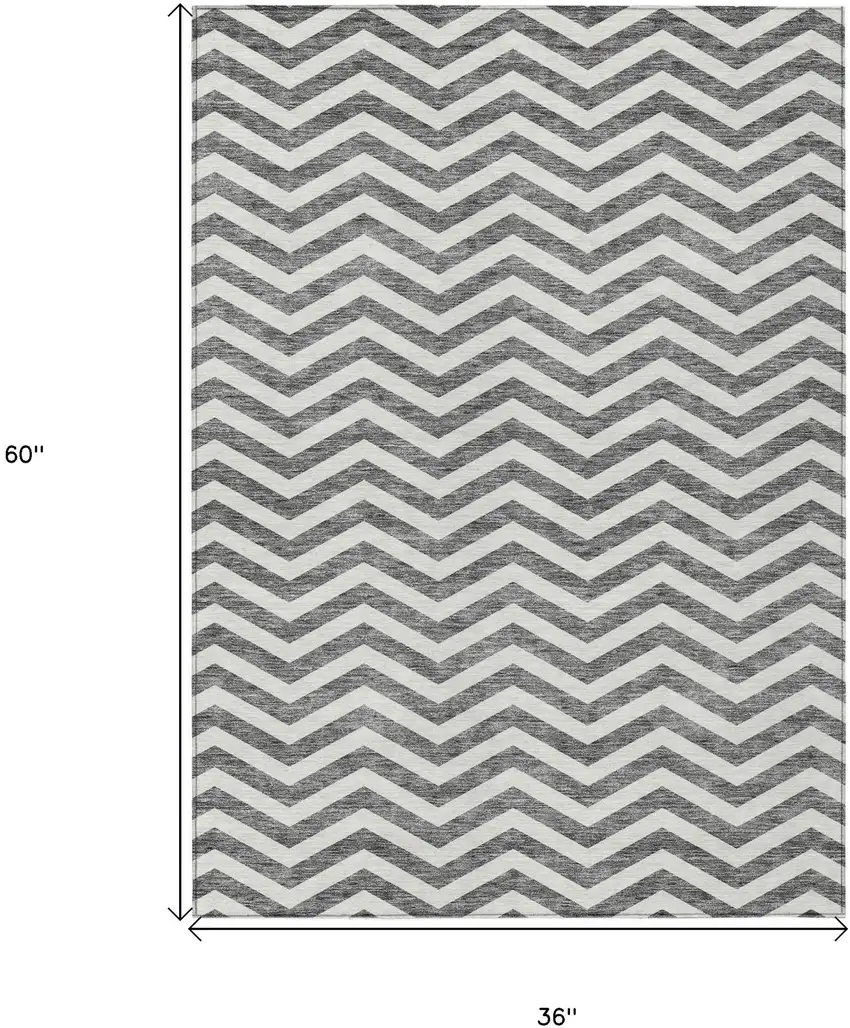 Gray And Ivory Chevron Washable Indoor Outdoor Area Rug Photo 3
