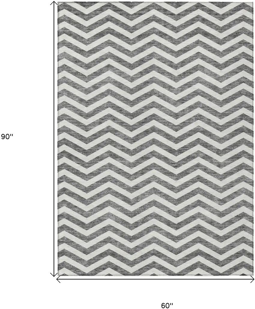 Gray And Ivory Chevron Washable Indoor Outdoor Area Rug Photo 3