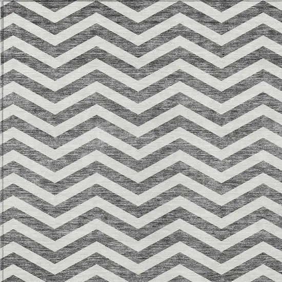 Gray And Ivory Chevron Washable Indoor Outdoor Area Rug Photo 6