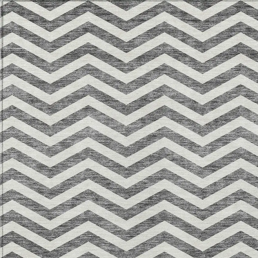 Gray And Ivory Chevron Washable Indoor Outdoor Area Rug Photo 6