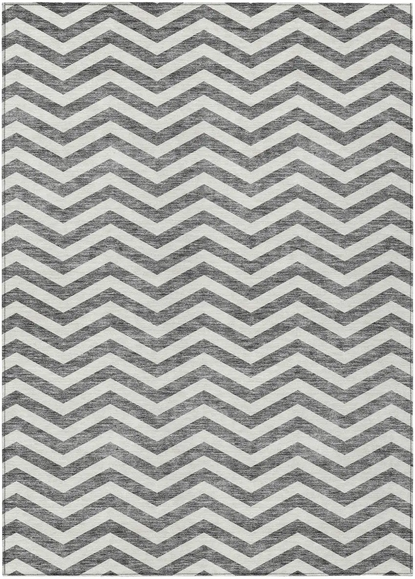 Gray And Ivory Chevron Washable Indoor Outdoor Area Rug Photo 2