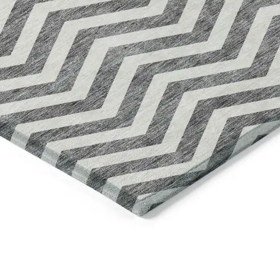Gray And Ivory Chevron Washable Indoor Outdoor Area Rug Photo 5