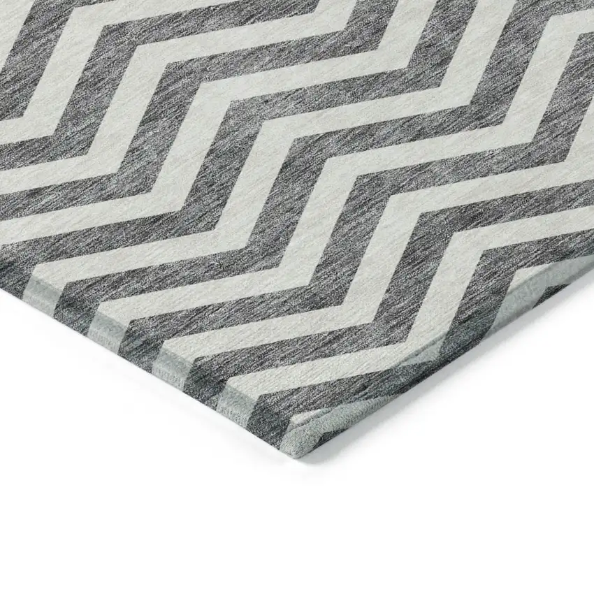 Gray And Ivory Chevron Washable Indoor Outdoor Area Rug Photo 5