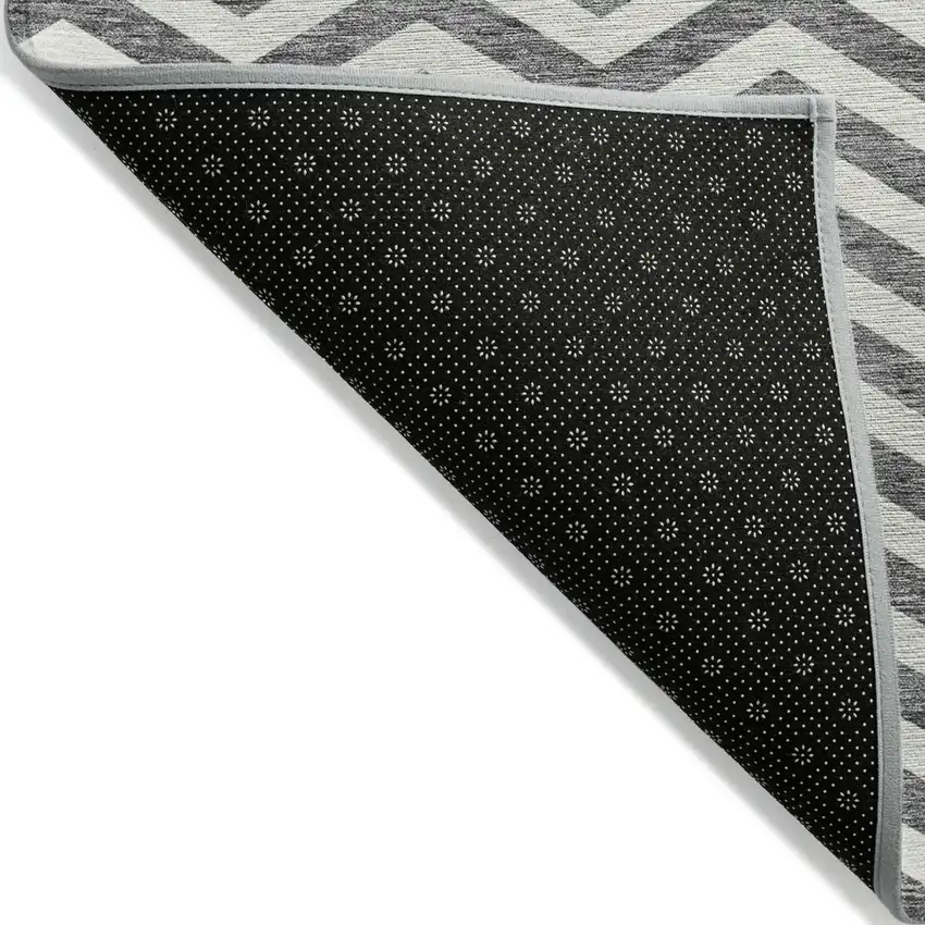 Gray And Ivory Chevron Washable Indoor Outdoor Area Rug Photo 4