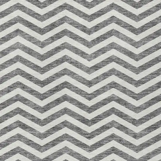 Gray And Ivory Chevron Washable Indoor Outdoor Area Rug Photo 6
