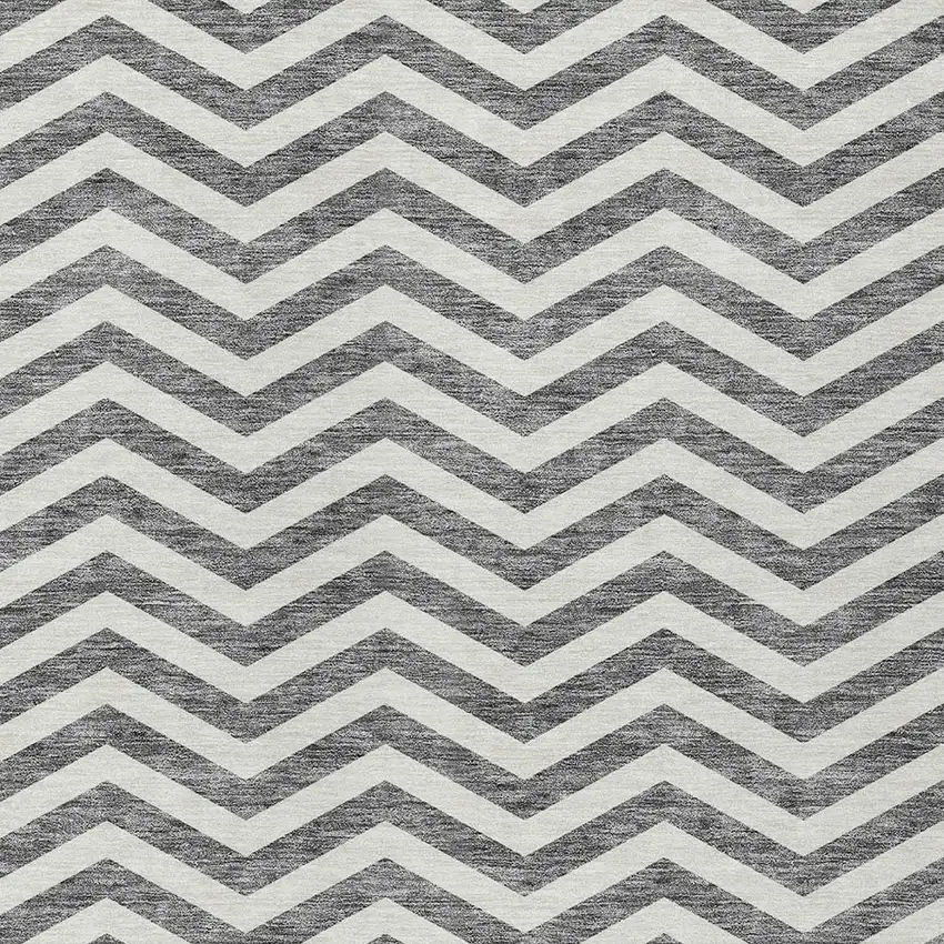 Gray And Ivory Chevron Washable Indoor Outdoor Area Rug Photo 6