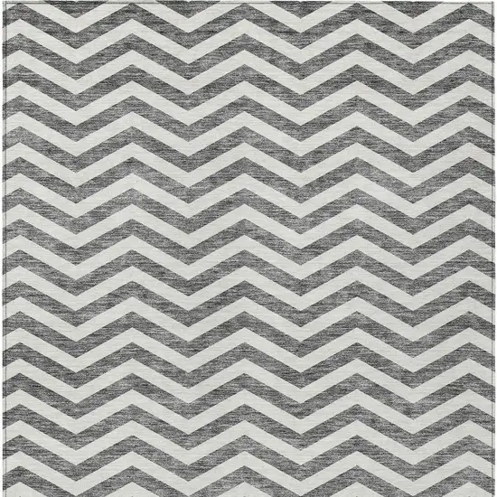 Gray And Ivory Chevron Washable Indoor Outdoor Area Rug Photo 8