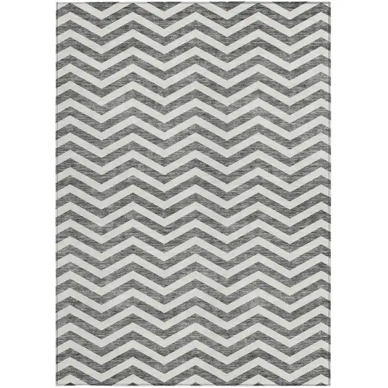 Gray And Ivory Chevron Washable Indoor Outdoor Area Rug Photo 7