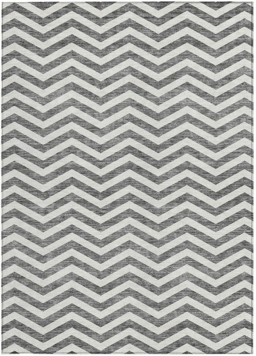 Gray And Ivory Chevron Washable Indoor Outdoor Area Rug Photo 7