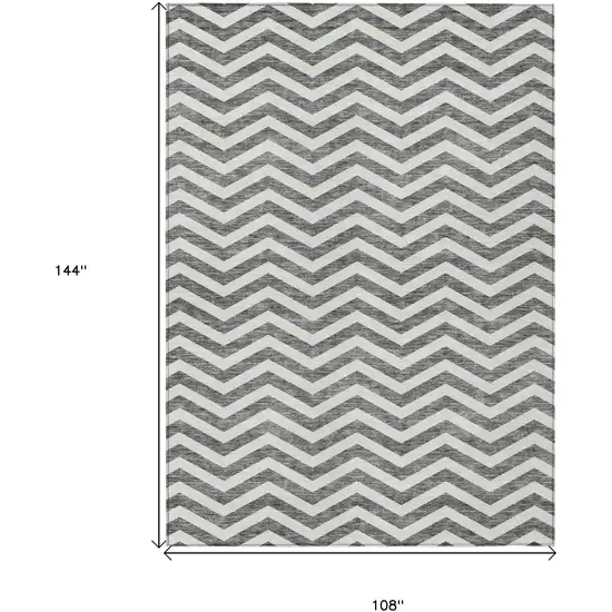 Gray And Ivory Chevron Washable Indoor Outdoor Area Rug Photo 3