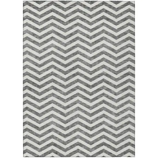 Gray And Ivory Chevron Washable Indoor Outdoor Area Rug Photo 2