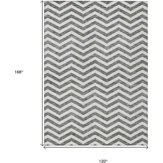 Gray And Ivory Chevron Washable Indoor Outdoor Area Rug Photo 3