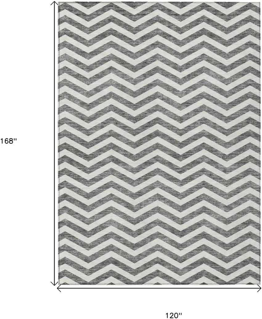 Gray And Ivory Chevron Washable Indoor Outdoor Area Rug Photo 3