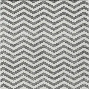 Photo of Gray And Ivory Chevron Washable Indoor Outdoor Area Rug
