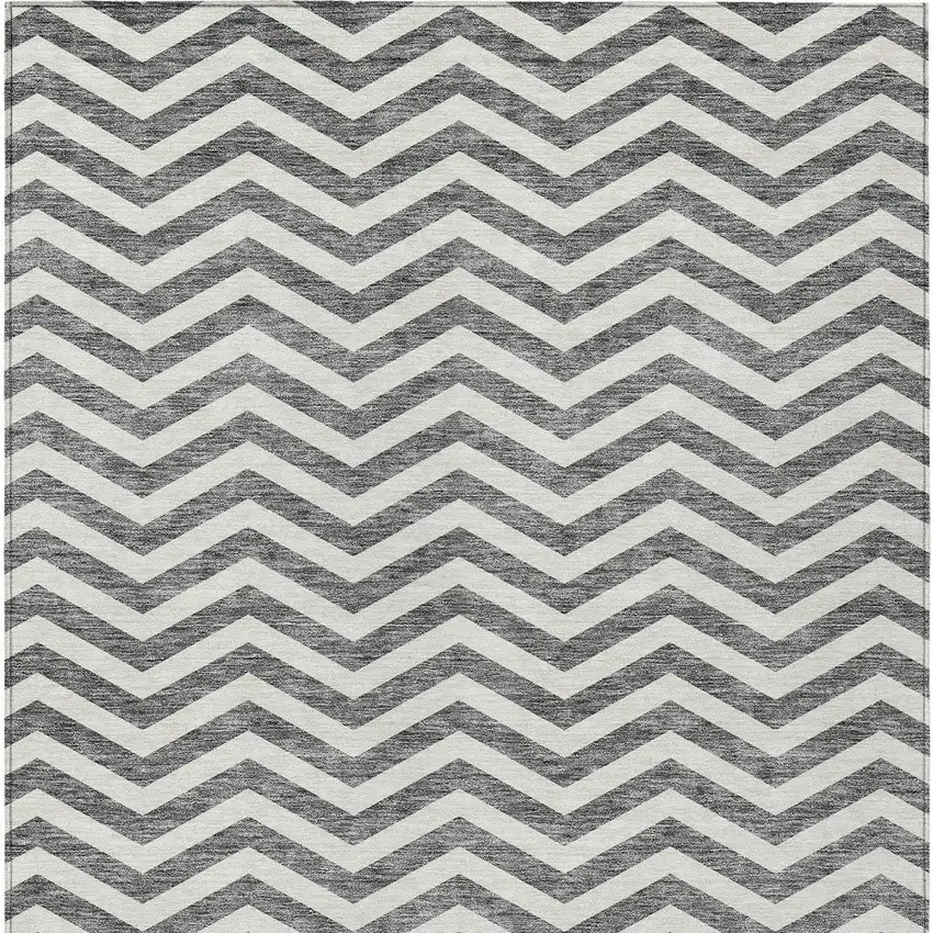 Gray And Ivory Chevron Washable Indoor Outdoor Area Rug Photo 8